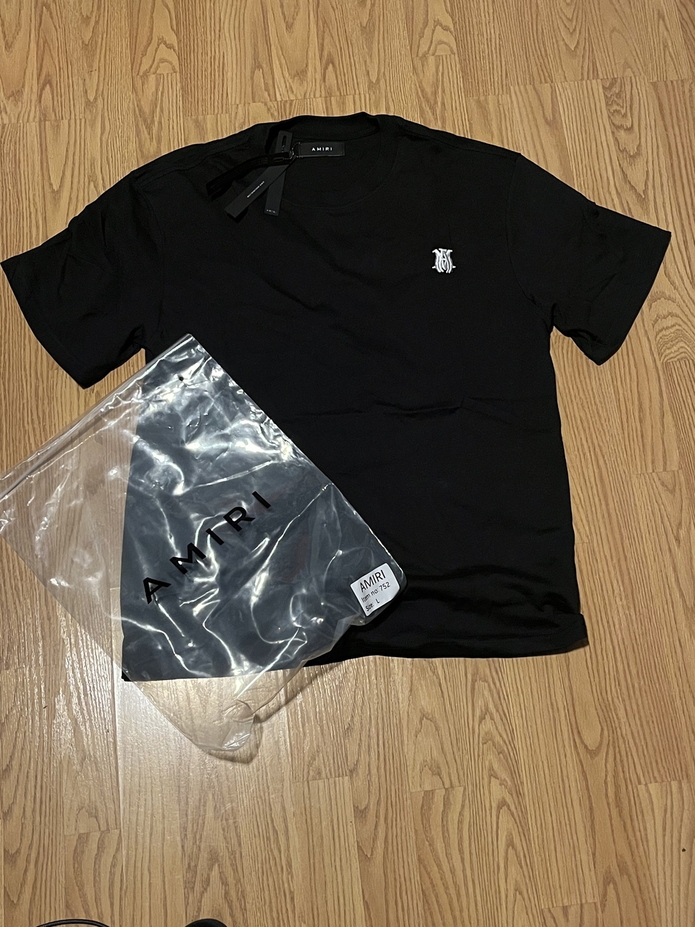 AMIRI Black Short Sleeve Crewneck T-Shirt with White Chest Logo